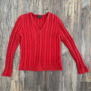 Lauren Ralph Lauren Cable Knit Sweater L Red-Orange V-Neck Pullover Preppy Y2K